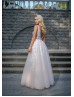 Beaded Lace Tulle Deep V Back Sexy Wedding Dress